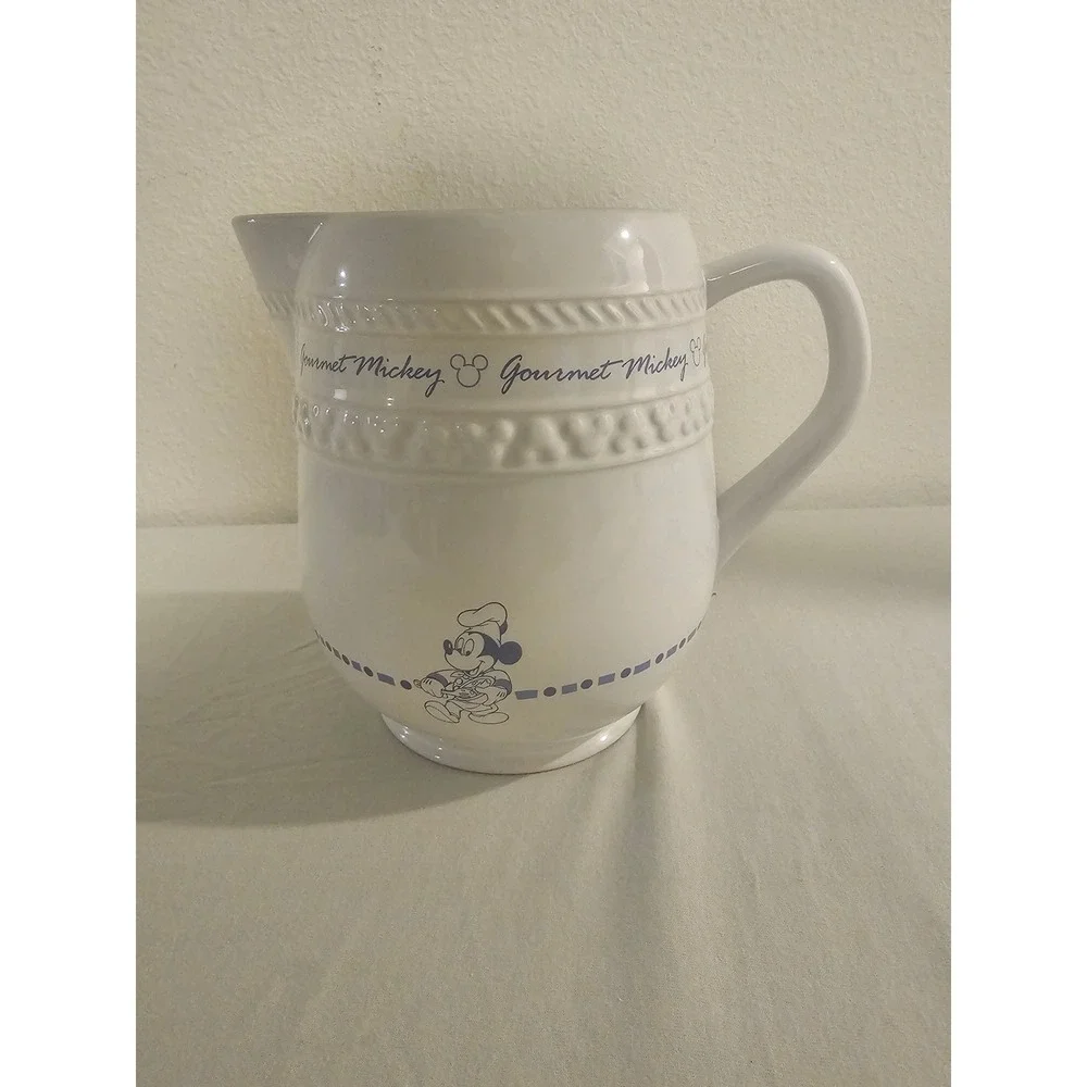 Disney Gourmet Mickey Ceramic Pitcher White Blue Chef Mickey Mouse 7 inch